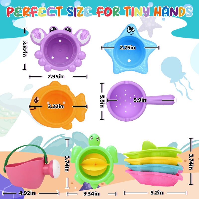 Babelshar 10 Pcs Bath Toys for Kids Ages 1-3, Bathtub & Pool Water Toys for Toddlers 1-3 & Babies 12-18 Months, Water Table Accessories with Floating Boats, Stacking Cups & Pouring Fun for Boys Girls - Image 4